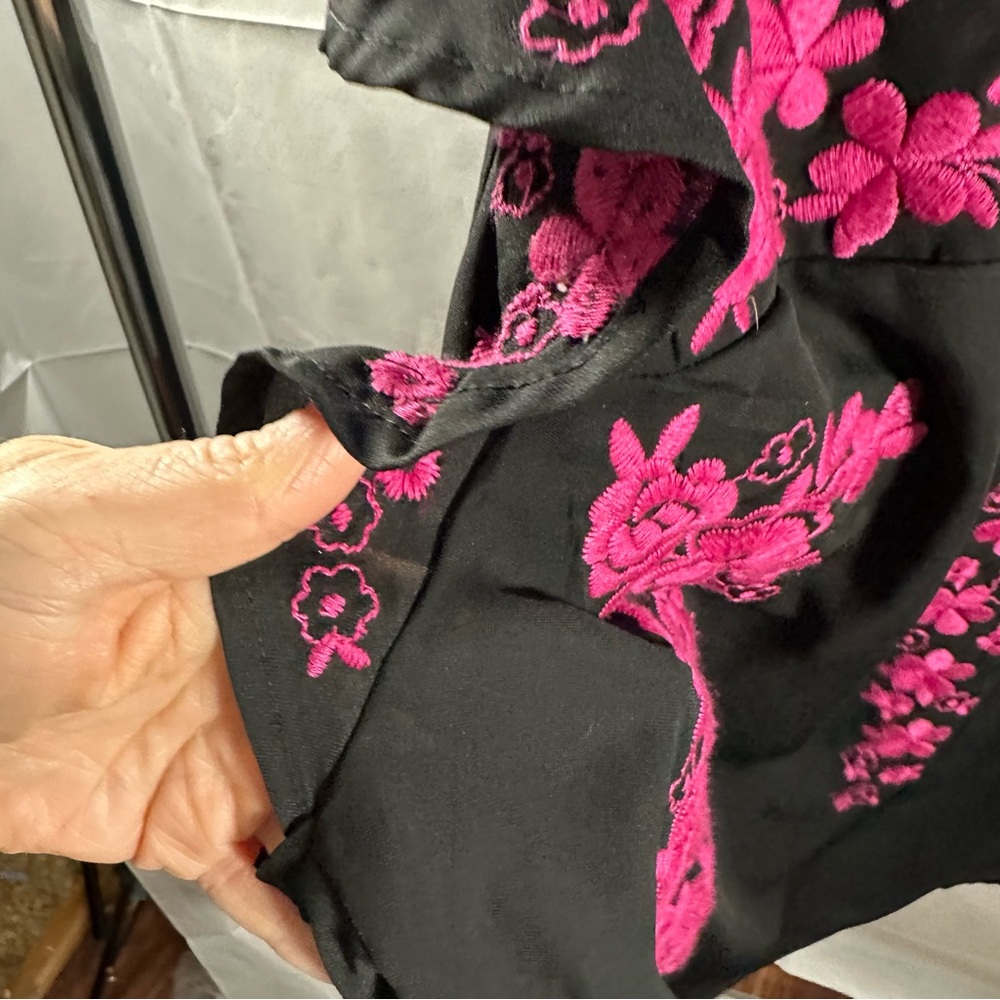 Savanna Jane Black Blouse with Hot Pink Floral Embroidery - Picture 5 of 7